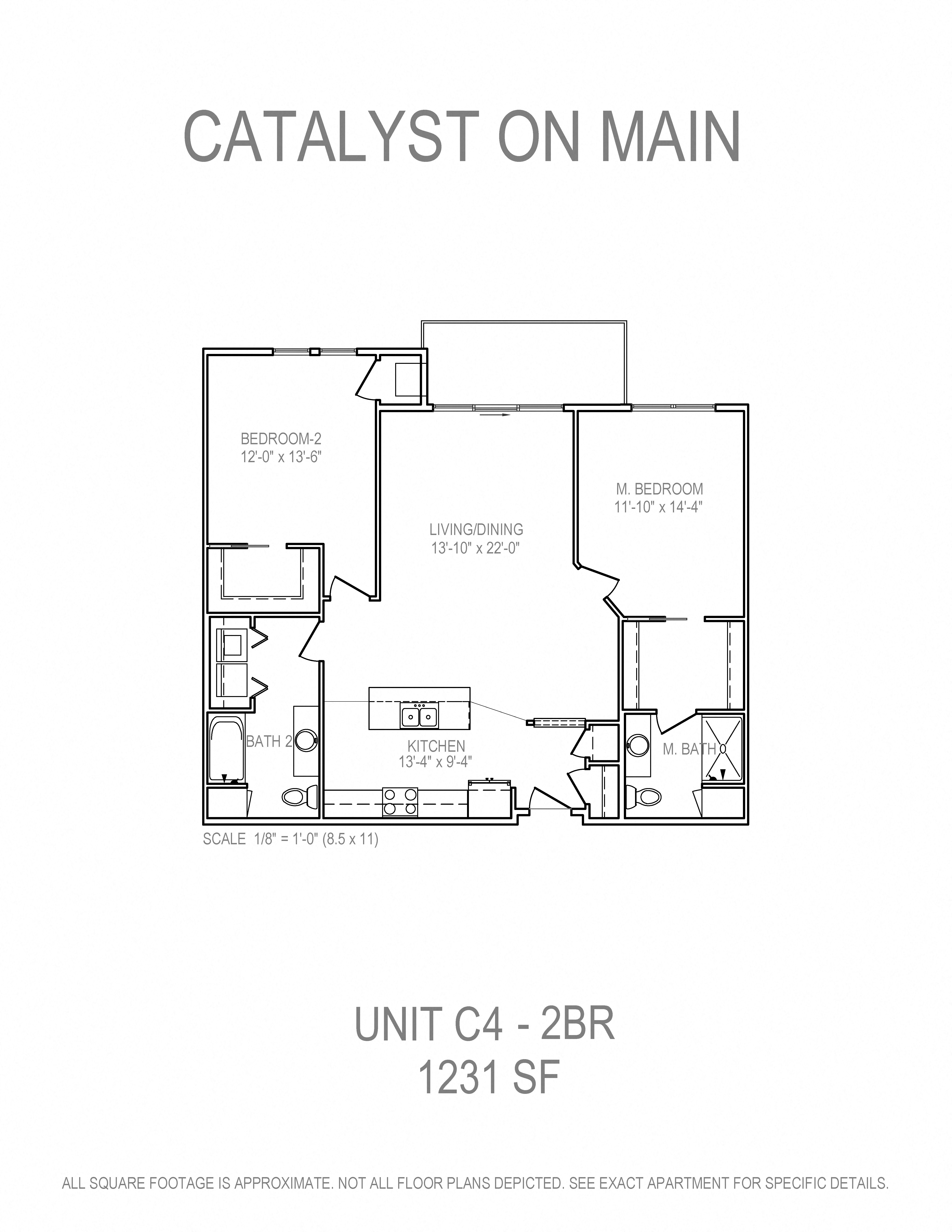 Floor plan for 2 beds, 2 baths, 1231 sqft